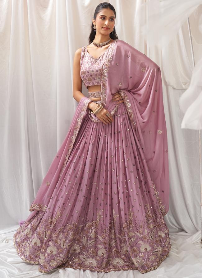 Poly Georgette Mauve Wedding Wear Sequins Work Lehenga Choli